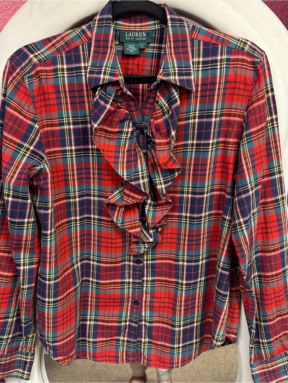 Vintage Lauren Ralph Lauren Red, Navy and Green Plaid Button-Up Shirt